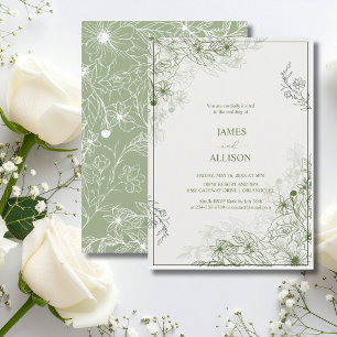 Convites Elegante Floral Verde Sábio