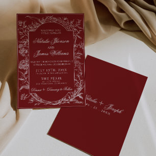 Convites Elegante Floral Vermelho Escuro Boho Botânico Casa