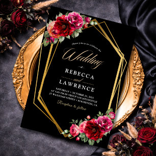 Convites Elegante floral vermelho preto sombrio Casamento r