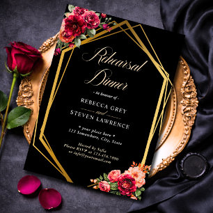 Convites Elegante floral vermelho preto sombrio Casamento r