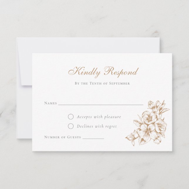 Convites Elegante Floral Vintage Bon Dourado RSVP (Frente)