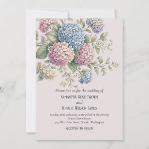 Convites Elegante Floral Vintage Hydrangea Bege Casamento