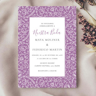 Convites Elegante Floral Vintage Lilás Nossa Noiva Casament