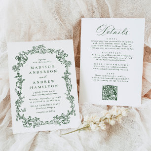 Convites Elegante Floral Vitoriana Verde Casamento Tudo em