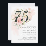 Convites Elegante Floral Watercolor 75ª Festa de aniversári<br><div class="desc">Crie seu único convite de aniversário 75º com nossas flores cor d'água floral rosa e modelo de design verde de eucalipto. Perfeito para redefinir o objetivo de qualquer idade ou festa surpresa clicando no botão "Personalizado".</div>