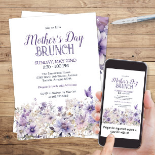 Convites Elegante Floral Watercolor Dia de as mães Brunch