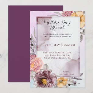 Convites Elegante Floral Watercolor Dia de as mães Brunch