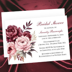 Convites Elegante Floral Watercolor Peonies Chá de panela