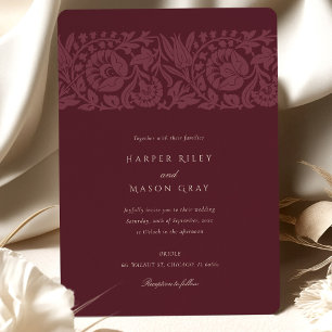 Convites Elegante Floral Wedding Burgundy