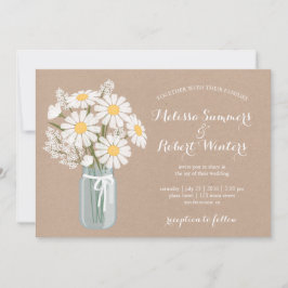 Convites Elegante Floral White Daisies Mason Jar Wedding