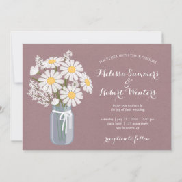 Convites Elegante Floral White Daisies Mason Jar Wedding