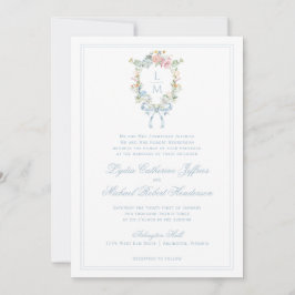 Convites Elegante Floral Wreath Crest | Casamento Monograma