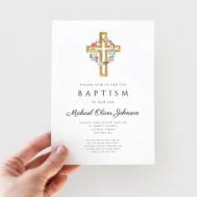 Elegante Floral Wreath Cross Baptism