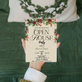Convites Elegante Floral Xmas Holly Christmas Open House