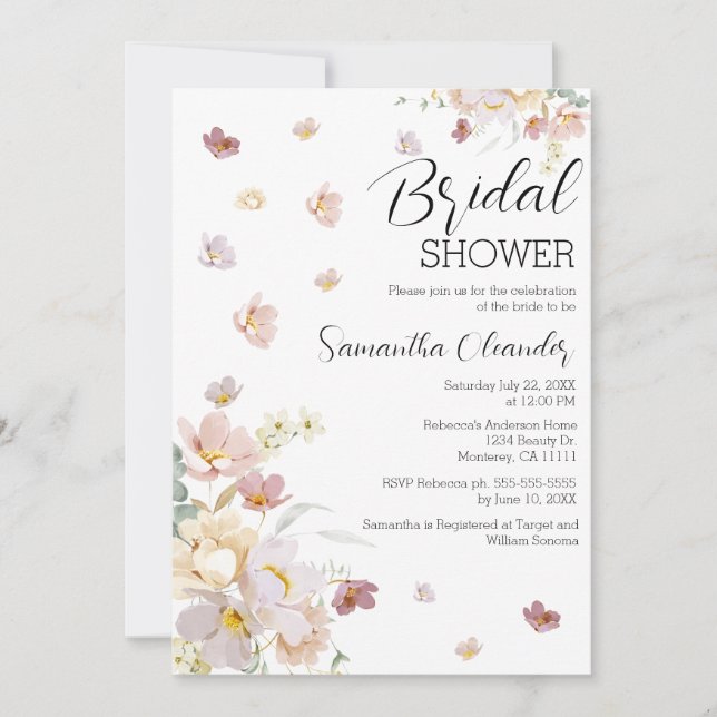 Convites Elegante Florals Chá de panela de Flores Selvagens (Frente)