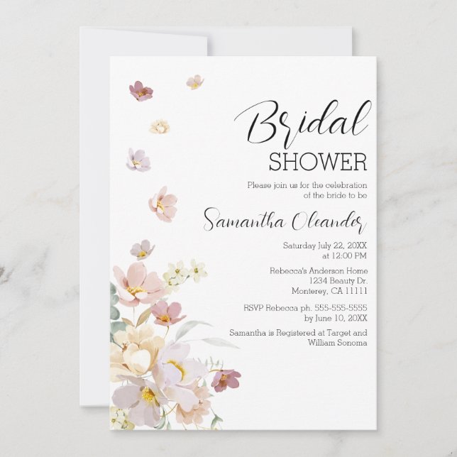 Convites Elegante Florals Chá de panela de Flores Selvagens (Frente)