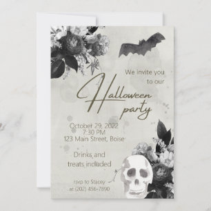 Convites Elegante Florals e Skull Halloween Party