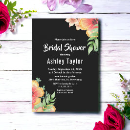 Convites Elegante Flores Negras Chá de panela Floral