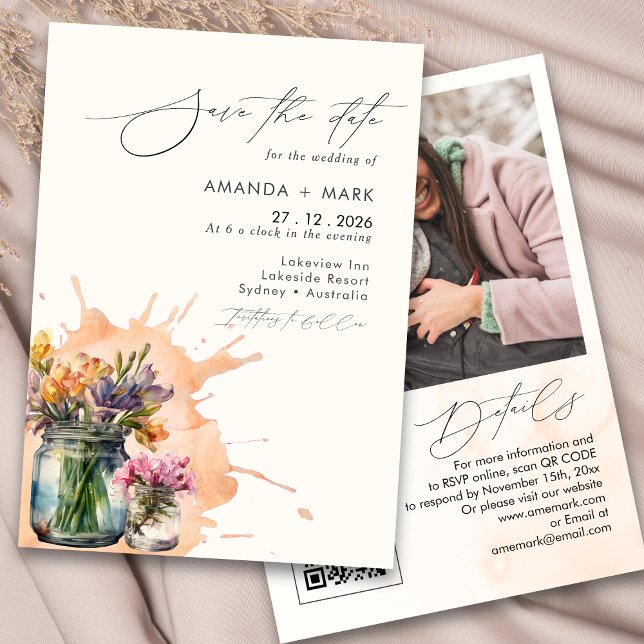 Convites Elegante Flores Selvagens Mason Jar Salve a data (Criador carregado)