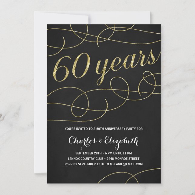 Convites Elegante Flourish | Faux Gold Foil 60.o Aniversári (Frente)