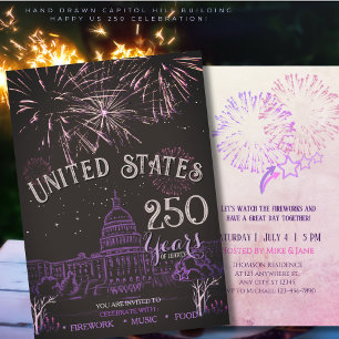 Convites Elegante Fogos de Artifício Roxos de 250 Anos dos