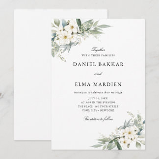 Convites Elegante Folhagem Boho Aquarela Floral Casamento