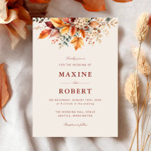 Elegante Folhagem de Outono Casamento com Aquarela