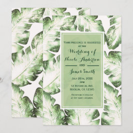 Convites Elegante Folhas de Praia Tropical Verde Branco Cas