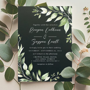 Convites Elegante Folhas de Verdura Escura Verde Casamento 