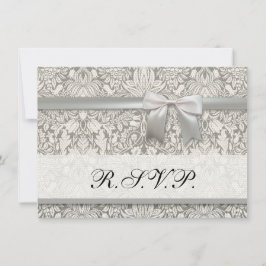 Convites elegante formal brocado de renda damasco branco