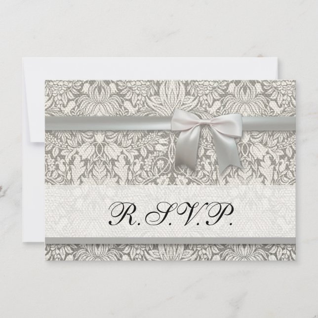 Convites elegante formal brocado de renda damasco branco (Frente)