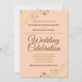 Convites Elegante Formal Coral Peach Casamento com Filigran