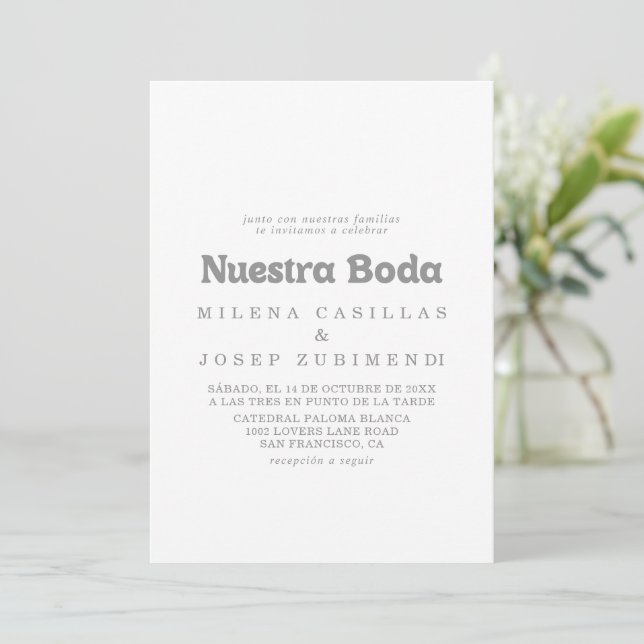 Convites Elegante Formal Minimal Nuestra Boda Casamento (Em pé/Frente)