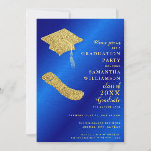 Convites Elegante Formatura Azul Real e Dourado