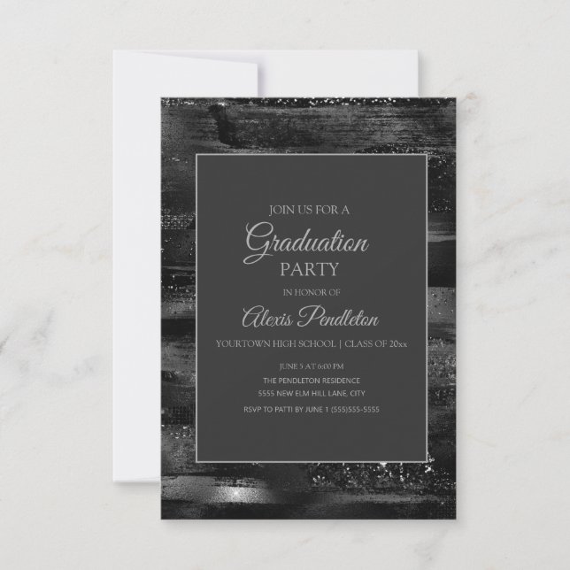 Convites Elegante Formatura Preto Prata (Frente)
