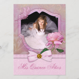 Convites Elegante Foto Borboleta Rosa Quinceanera