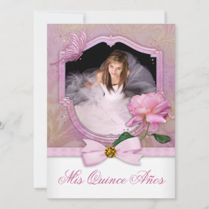 Convites Elegante Foto Borboleta Rosa Quinceanera