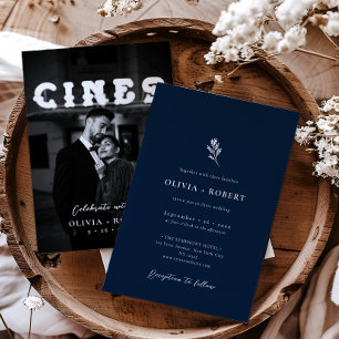 Convites Elegante Foto Botânica Minimalista de Casamento