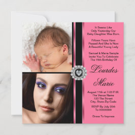 Convites Elegante Foto Cor-de-Rosa Quinceanera
