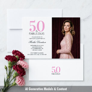 Convites Elegante Foto de Aniversário Cor-de-Rosa e Preto 5