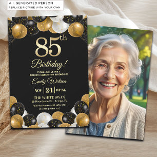 Convites Elegante Foto de Aniversário de 85 Anos com Brilho