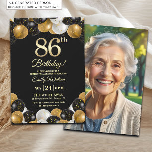 Convites Elegante Foto de Aniversário de 86 anos com Brilho