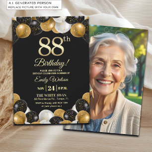 Convites Elegante Foto de Aniversário de 88 anos com Brilho