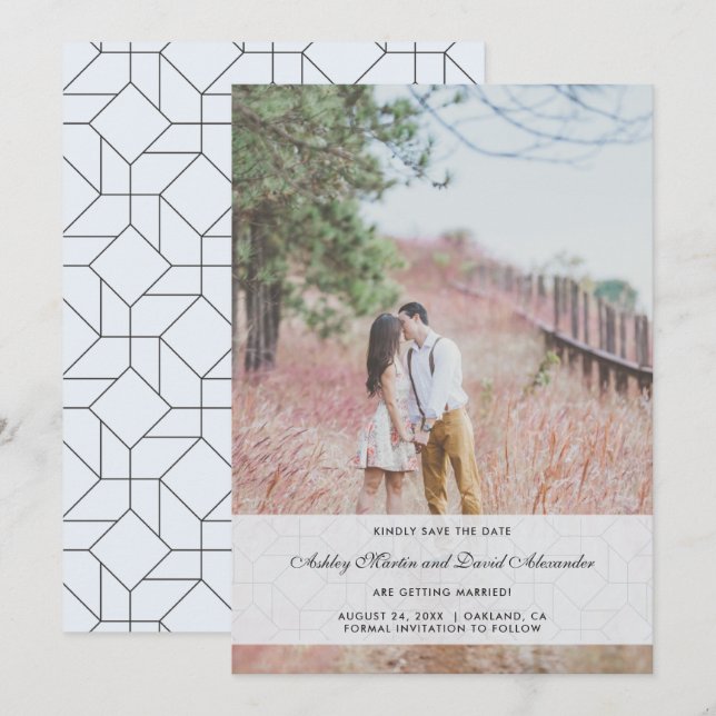 Convites Elegante Foto de Casamento Azul Save the Date (Frente/Verso)