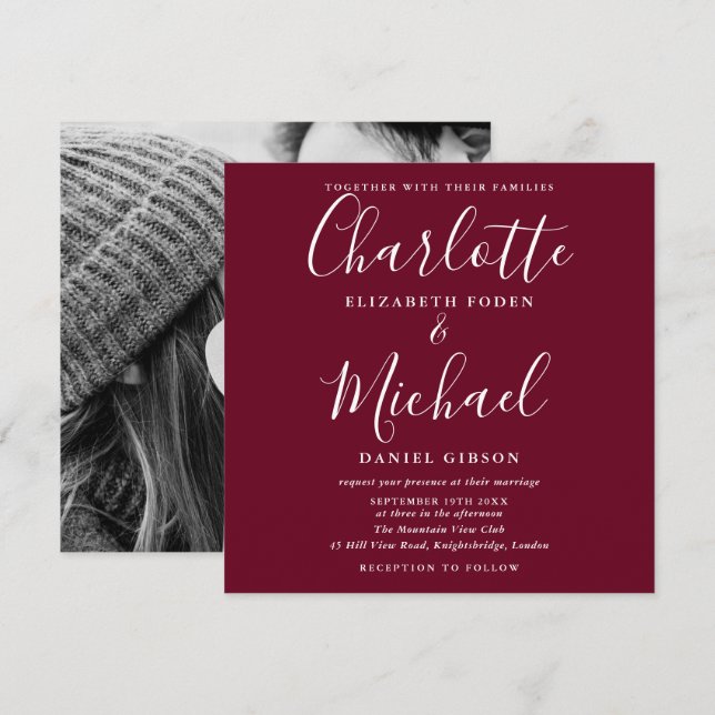 Convites Elegante foto de casamento com assinatura em Burgu (Frente/Verso)