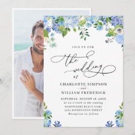 Convites Elegante Foto de Casamento com Hidrangea Azul em A