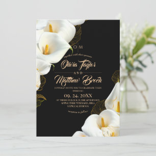 Convites Elegante Foto de Casamento Floral Moderno Escuro