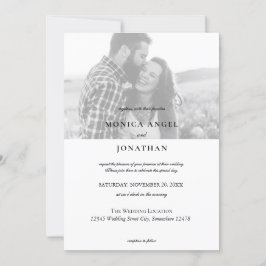 Convites Elegante Foto de Casamento Horizontal Preto e Bran