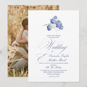 Convites Elegante Foto de Casamento Minimalista Moderno Azu