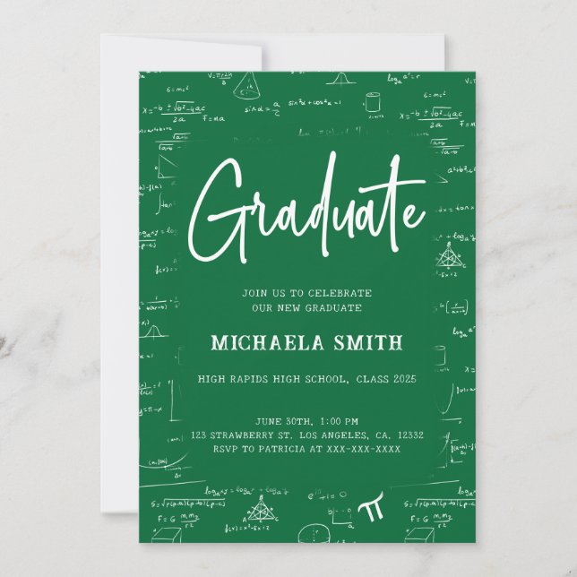 Convites Elegante Foto de Matemática de Gradução Verde Grad (Frente)